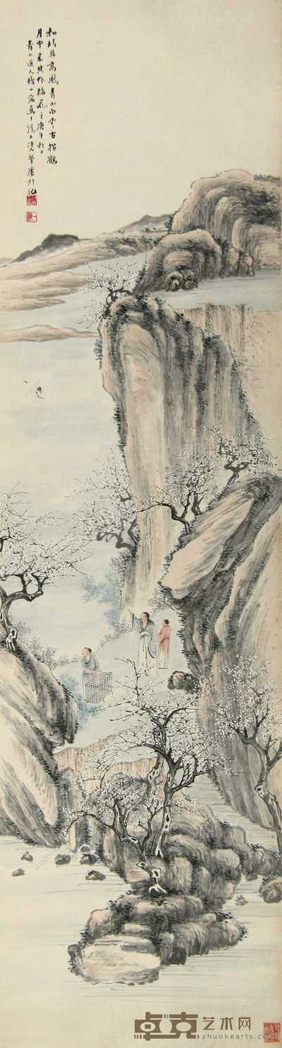 钱一海 庚午（1930年）作 青山朝鹤 镜心 108×40cm